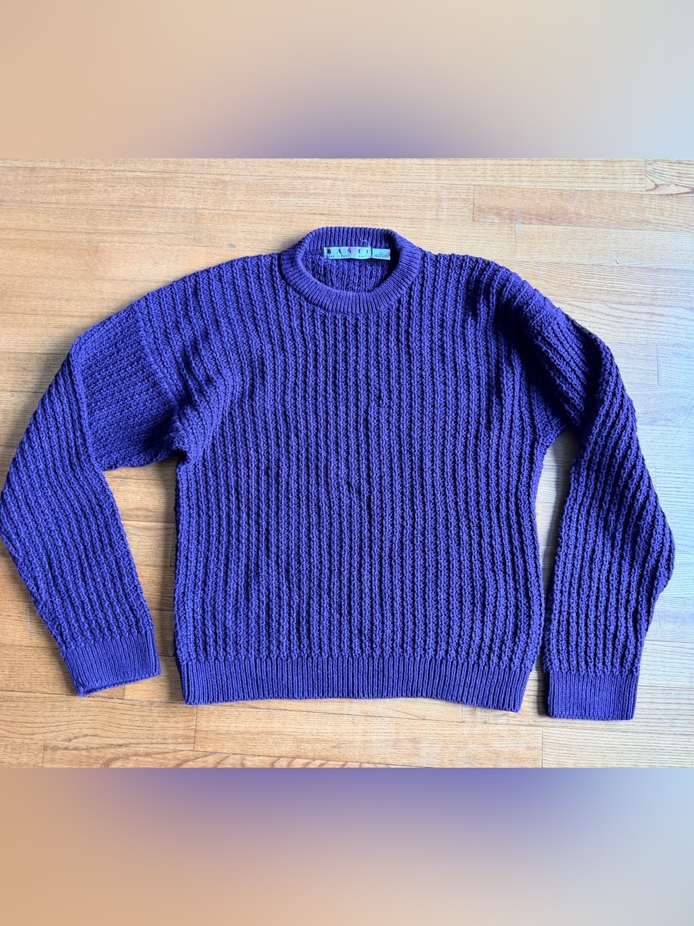 Vintage 90s BASIX Fenn Wright Manson Purple Ribbed Chunky Knit Sweater Unisex L